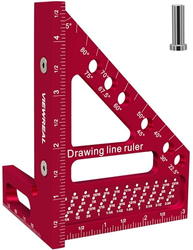 ViewReal Premium Carpenter Square Hole Scribing Ruler Woodworking Square 22.5-90 Degree Measuring Ruler with Angle Pin,Versatile Multi Angle Square for Woodworking, Engineering, and Construction