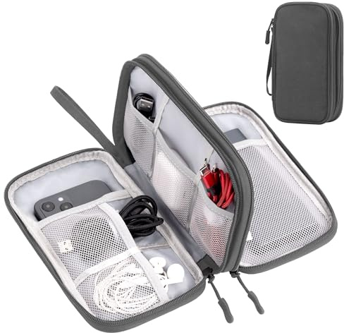 Arae Elektronik Zubehör Organizer, Kabeltasche Travel Essentials, Doppelschicht Reise Kabel Tasche, Electronic Accessories für Ladegerät, USB, SD Karten (Dunkelgrau, M)