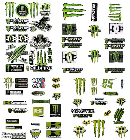 4 Stück Monster Energy Aufkleber Monster Sticker Monster Aufkleber Monster Energy Sticker Helm Aufkleber Motorrad Sticker Sticker Motorrad Geeignet für Motorrad Skateboard Auto Rollerhelm