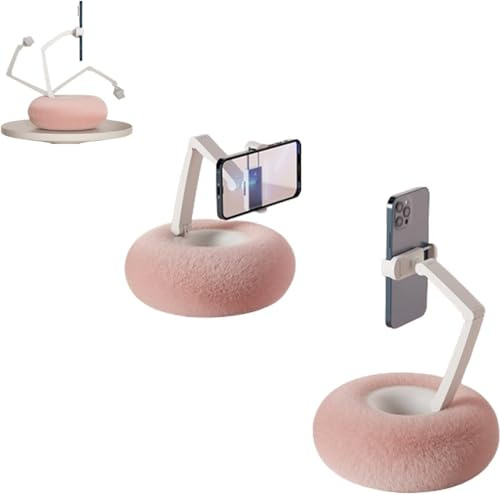 Endyniner Fuzzy Bowl with Holder, Tablet Pillow Stand, Adjustable Phone Holder for Bed, Cute Plush Holder Pillow for Phone with Detachable Bowl, 360° Highly Adjustable (pink-1pc)