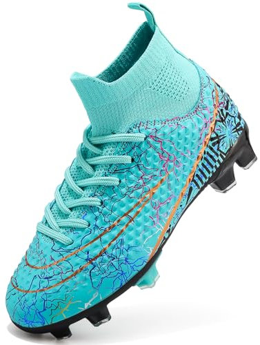 PiDaGlobal Boys Football Boots Kids Girls Firm Ground Soccer Shoe Astro Turf Trainers Athletics Sport Shoes Teenager Profession Competition Indoor Outdoor Club Sneaker Unisex 12UK Turquoise