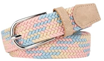 GOFDASY No-punching Belt Damen Hundert Passende Jeans Elastische Elastische Dornschnalle Student Faule Stoffgürtel Canvas Geflochtener Gürtel, Jf230-p-Gelb, 110 cm