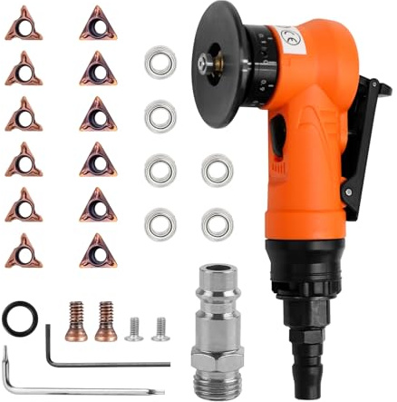 Mini máquina de biselado neumática, herramienta de chaflán de aire portátil de mano de arco de 45 grados, biseladora de borde para desbarbado de biselado de metal (6 R + 6 C + 6 rodamientos)