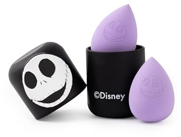 Disney The Nightmare Before Christmas Womens Makeup Sponge Set | Ladies Purple & Black Beauty Sponges Set of 2 with Jack Skellington Character Print Storage Cases | Beauty Face Blenders & Makeup Box