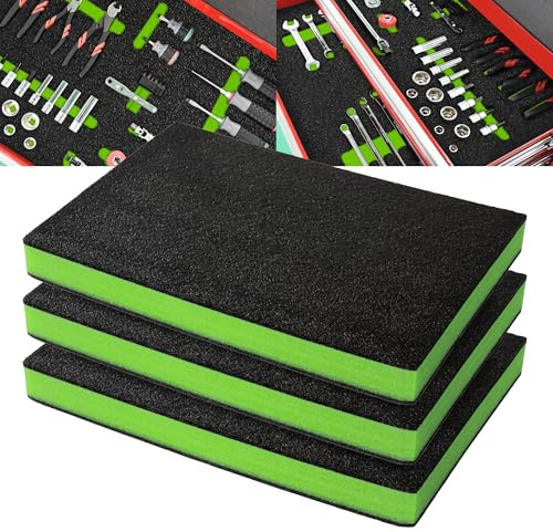 Precision Defined Skum för verktygslåda, verktygsskum, polyetenskum – svart/grön (45,7 x 30,4 x 5 cm, 3-pack)