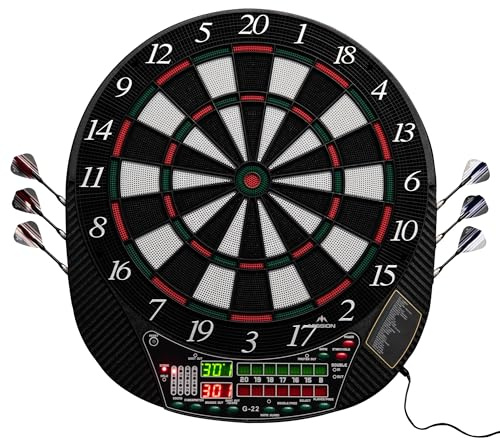 Mission | Diana electrónica G220 | Punta suave profesional | Hasta 16 jugadores | 28 juegos | Incluye 4 juegos de dardos.