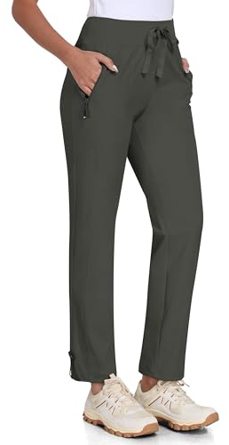 MoFiz Pantalones Cargo Mujer Pantalones Trekking Ligeros Verano Pantalon Trabajo Impermeable Senderismo Pants Verde-A L