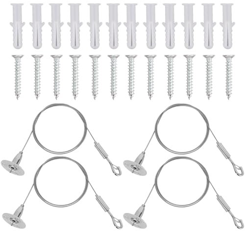 Tinoaly 4pz Cavo Acciaio Inossidabile, 1m Cavo di Sospensione Kit per Cartelli da Soffitto da con Gancio per Luci Specchi Dipinti Foto Cartelloni Pubblicitari Tende