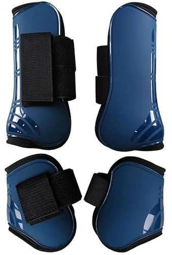 Merauno® Lot de 4 guêtres pour cheval - Pour l'avant derrière coque rigide et fermeture Velcro - Pour homme et femme - En polyuréthane robuste et élastique - Taille L (WB) - Bleu marine