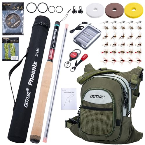 Goture 12ft 3.6m Tenkara Rod with Spare Tip Section & Storage Bag, Complete Beginner Tenkara Fishing Kit, 8:2 MF-Action 24T+30T Carbon Fiber, Cork Handle for Travel Hiking Camping