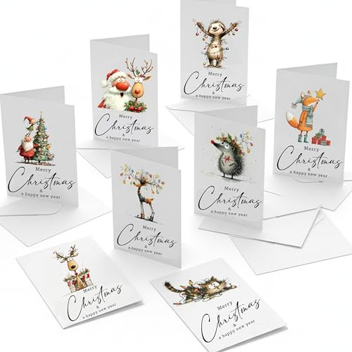 Lot de 30 cartes de vœux amusantes et fantaisistes avec blagues festives - 30 motifs différents - Cartes pliées A6 avec enveloppes blanches
