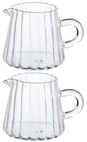 BESPORTBLE 2 pichets à lait en verre borosilicate 200 ml, bec verseur transparent, récipient à crème résistant haute température, pour espresso, latte et mousse de lait, usage cuisine et café