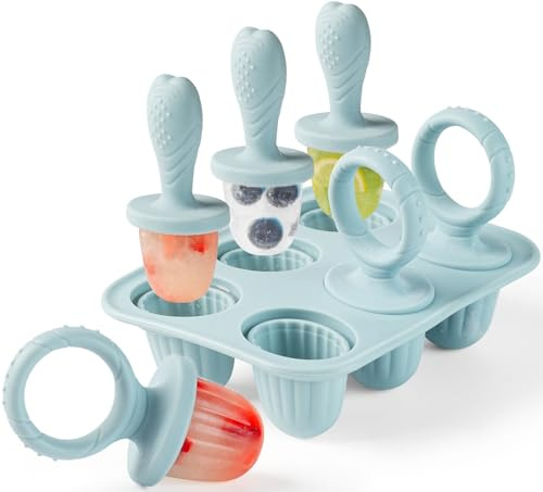 JRISBO Molde Helado para Bebé, 6X 17ml Mini Moldes Helados con Palos Dentición, Niños Moldes Pequeño Helados y Polos de Silicona Libre de BPA, Ideal para Bebe Manos Pequeñas