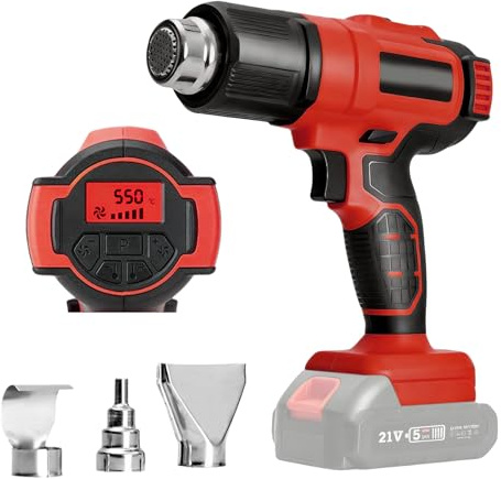 Batteridriven värmefön för Makita 18 V, varmluftsfläkt trådlös varmluftspistol med digital LCD-display och 3 munstycken varmluftspistol, 50–550 °C snabbuppvärmning för krympslangar dekoration (utan