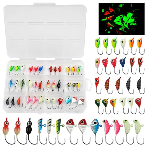 24/36PCS Ice Fishing Jigs Set Ice Fishing Lures Glow in The Dark Fish Lures Micro Jig Head Hooks with Tackle Box (36PCS)
