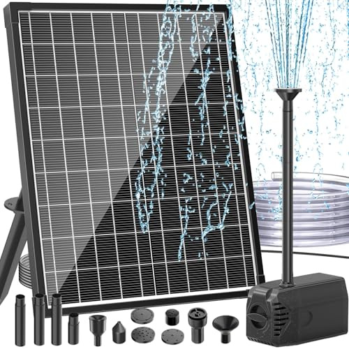 Antfraer 25W Solar Pond Pump, 320GPH Adjustable Flow Solar Fountain Pump with 7 Spray Modes, 16.5FT Cord & 6.6FT PVC Tubing for Fish Ponds, Garden Waterfalls, Hydroponics & DIY Water Features