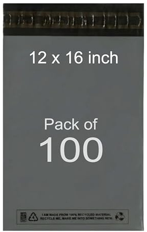 Pack It Pro Parcel Bags 100 Pack 12x16 Grey Mailing Bags, Large Postage Poly Mailers, Strong Self-Seal Envelopes, Tamper Proof Plastic Packaging Bag, Shipping, Delivery, Courier