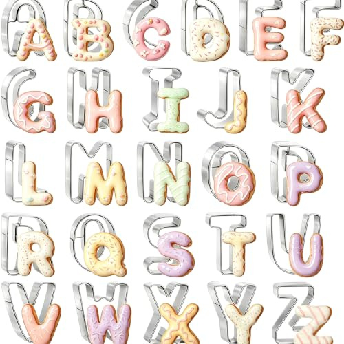 Juego de 26 cortadores de galletas con letras A-Z de acero inoxidable, para fondant, pasteles, galletas, sándwiches, accesorios de repostería para cumpleaños y fiestas