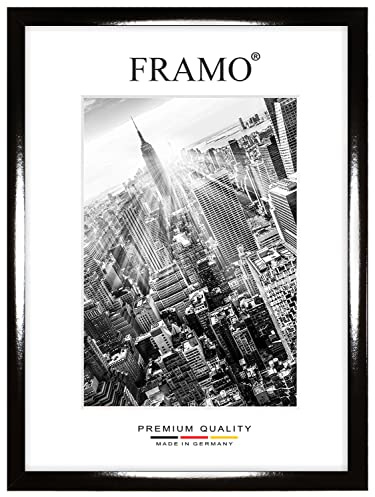 FRAMO 35mm Cornice per Immagini 36 x 61 cm | Nero Lucido | Cornice in MDF Fatta a Mano con lastra di Vetro Artificiale antiriflesso a Prova di Rottura e Robusta Parete Posteriore in MDF