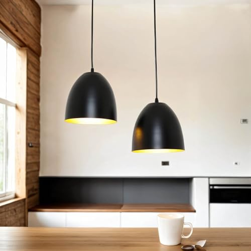 Easylight Lampada a sospensione per interni Annie stile retrò color nero e oro in metallo 2xE27, diametro 20cm ideale per cucina, sala da pranzo salone