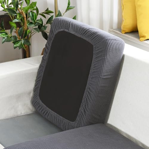 SYLC Sofa Sitzkissenbezug Stretch Sitzkissenschutz Elastischer Kissenbezüge, Husse Überzug Bezug Für Sofa Sitzkissen, rutschfest Stoff Tartan (Grau,Rückenkissen)