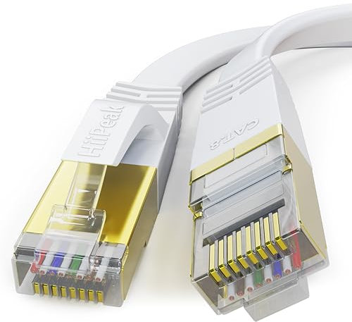 HiiPeak Cable Ethernet Cat 8, Cable RJ45 Plat Blanc, Cable Réseau Haut Débit - 40 Gigabits/S - 2000 MHz, Cable Internet LAN 1m