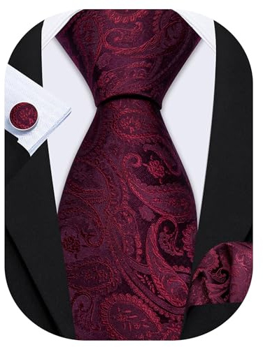 Barry.Wang Corbatas cachemira, color granate, seda, para bodas, fiestas, negocios, único tamaño