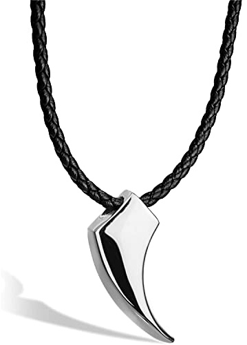 SERASAR Halsband med Vargtand för Män Läderhalsband Pojke Smycken Manligt Tribal Långt Herrhalsband i Silver Present till Pojkvän