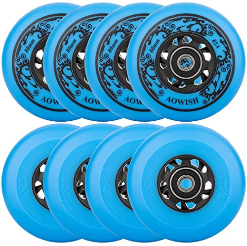 AOWISH Inline Skate Wheels 85A Outdoor Asphalt Formula Hockey Roller Blades Replacement Wheel with Bearings ABEC-9 and Floating Spacers (8-pack) (Blue, 68mm)