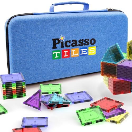 PicassoTiles Magnetic Tile Storage Case 16.5x7.5x3.5in Travel Carry Bag with Handle Water Resistant Organizer Compatible with Magnet Building Block Sets STEM Educational Accessories Oxford Cloth PTA10