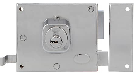 Amig - Cerradura de Sobreponer de Derecha con Palanca de Cierre, Lengüeta y Tirador para Puertas de Madera Mod. 72 88 x 85 mm Pestillo Con Cilindro Redondo Acero Cromado Brillo, Plateado