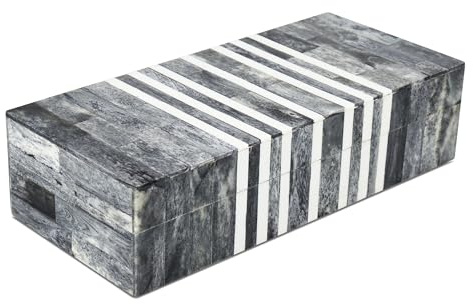 Handicrafts Home Bone Inlay Remote Grey Storage Box with Lid, 10x4.5x2.5 In