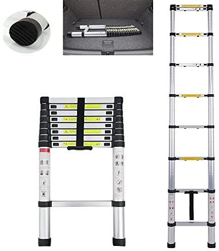DICN 2.6 Meter Heavy DutyCollapsible Ladder Aluminum Alloy Telescopic Extension Ladder Lightweight Portable Straight Extendable Steps, Max Load 150kg/330lb, for Home Loft RV Ladder