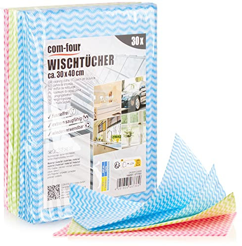 com-four® paño de Limpieza 30x 30x40cm - paños de Limpieza Reutilizables para la Cocina, el baño y el hogar - paño Multiusos en 3 Colores - paño de Limpieza Lavable (030 Hojas - 30x40cm - 3 Colores)