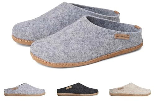 THE COZY SHEEP Felt Slippers Men and Women with Leather Sole | Practical Womens & Mens Home Slippers for Summer Winter | Comfortable Women's and Men's Slippers | Closed Mens and Womens Slippers