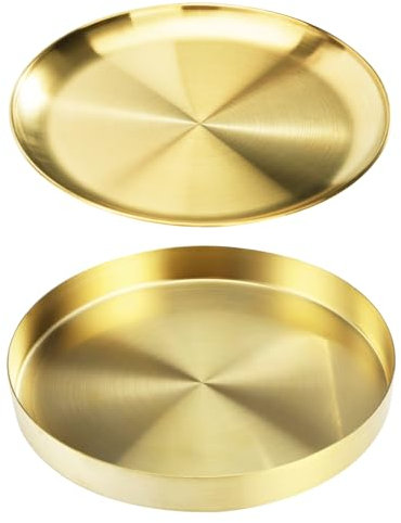 Swavitie 2 Piezas Dorada Redonda de Acero Inoxidable 20cm 2 Estilos Decorativa para Velas Platos Organizador de Cocina Comedor Camping Fiesta