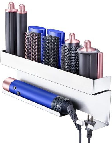 Föhnhalter Wand Ohne Bohren, Glätteisen Halterung Edelstahl, Wandhalterung Halter für 7 In 1 Styler Lockenstab Zubehör, Föhn Halterung, Glätteisen Halter Fönhalter Haartrockner Aufbewahrung für Bad