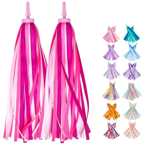 Mlurcu Bike Streamers for Girls 1 Pair, Bike Decorations Girls Bike Tassels, Kids Bike Accessories Scooter Bicycle Tricycle Handlebar Streamers Handle Bar Grips Accessories for Girls Boys (Pink)