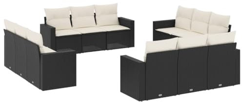 vidaXL Garten Sofa Garnitur 12-TLG., Gartenmöbel Set mit Kissen, Sitzgruppe für Garten Terrasse, Modular Gartensofa Lounge, Schwarz Poly Rattan