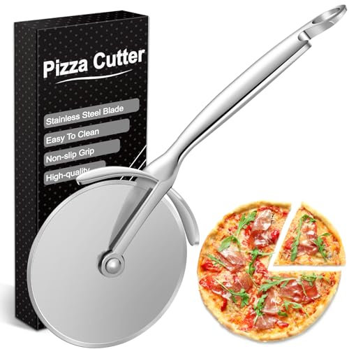 Pizzaschneider, Premium Pizzaroller aus Edelstahl mit Scharfem Schneiderad, Spülmaschinenfest Pizza Schneider mit Einem Korkenzieher, Pizza Cutter Eignet Sich für Pizza, Kuchen, Waffeln und Teigkekse