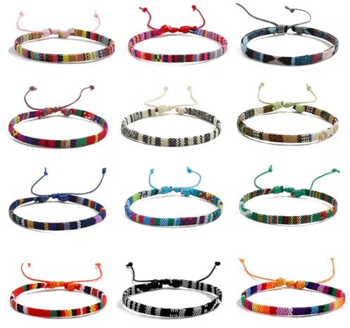 Riceel 12 Stück Freundschaftsarmband, Gewebte Armbänder, Handgefertigtes Geflochtenes Armband Verstellbar, Multi Farbe Unisex Armband