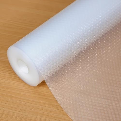 Hersvin 50cmx500cm Tapis Fond de Tiroir Antiderapant Non-adhésif, Tapis de Refrigerateur Placard Etagere Frigo, EVA Plastique Protection pour Meuble, sous Evier Cuisine (Transparent, Non-adhésif)