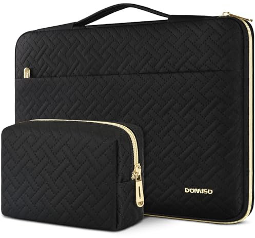DOMISO Laptoptasche 14 Zoll Laptop Hülle Tasche Kompatibel mit 15 Zoll MacBook Air M4/A3241 M3/A3114 M2/A2941,Wasserabweisend Laptophülle Sleeve mit Goldenem Reißverschluss und Zubehör Tasche,Schwarz