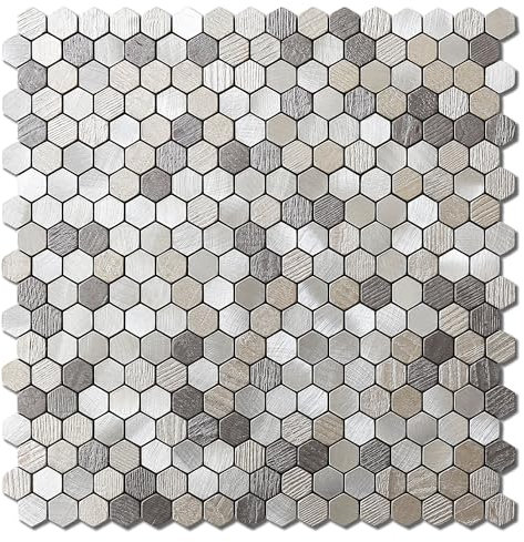VAOVI Small 3D Stone Effect Hexagon Self Adhesive Wall Tiles,Bathroom Tile Stickers Waterproof Stick on Mosaic Tiles Kitchen Splashback Matte Peel & Stick Backsplash (Gray Mix,10pcs)