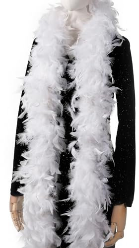 LIURFLNC Federboa Weiß, 200cm Lange Weiße Federboa, Federn Weiss Weihnachtsgirlande 20er Jahre Kostüm Accessoire für Karneval(Weiß)