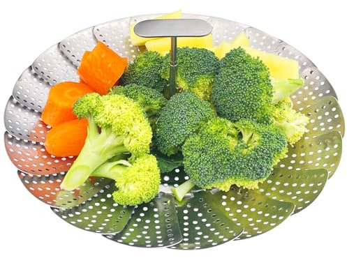 Dyaucwpo Cesta Vaporera Plegable de Acero Inoxidable, 10in Steamer Cesta Plegable, Cesta de Vapor Plegable, Vaporera Extensible para Olla, Cesta para Cocinar al Vapor, Inserto de Vapor Ajustable