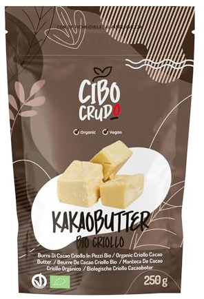 Beurre de Cacao Bio Alimentaire non Raffiné et Grillé - 250g. Beurre de Cacao pour Patisserie ou Cosmetique Naturel et Pur. Végétal Biologique.