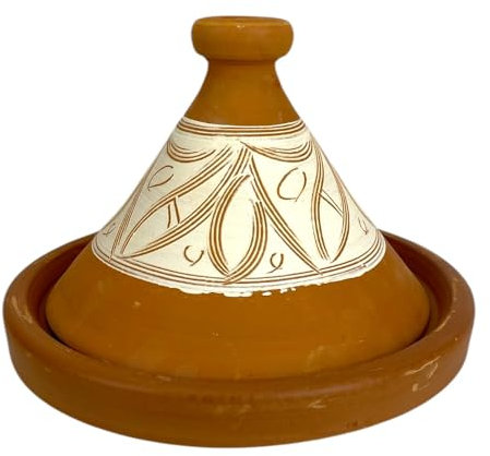 Tajine Marocchina in Terracotta, diametro 37x28h cm, Decorato a Mano, Naturale Non Smaltato, per 6-8 Persone