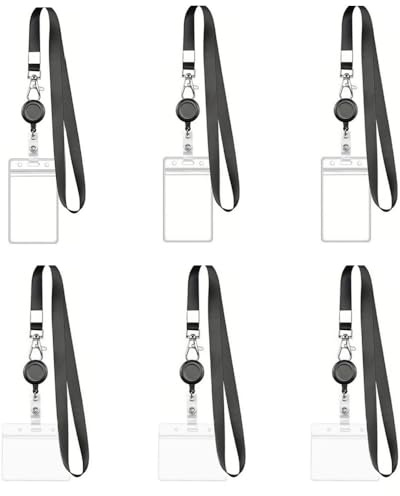 Naisfei Tarjetero con cordón, 6 fundas impermeables para tarjetas de identificación, blandas, de plástico transparente con cordón, soporte para tarjetas para negocios, ferias, empresas, escuelas