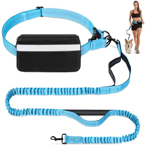 Correa Perro Cintura,Manos Libres, Ajustable,Guinzaglio per cani,Dos Asas Acolchadas,Riñonera Reflectante Desmontable,Jogging/Carrera a pie para Perros de hasta 50 kg, Azul